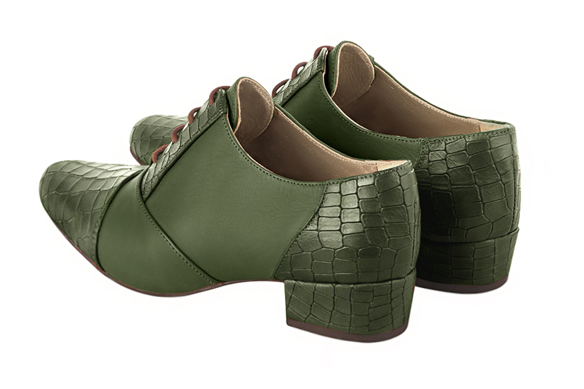 Forest green women's essential lace-up shoes. Round toe. Low block heels. Rear view - Florence KOOIJMAN